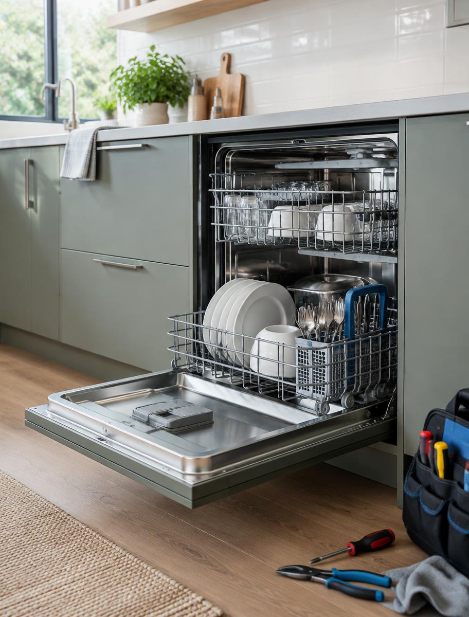 Open dishwasher ready for diagnosis